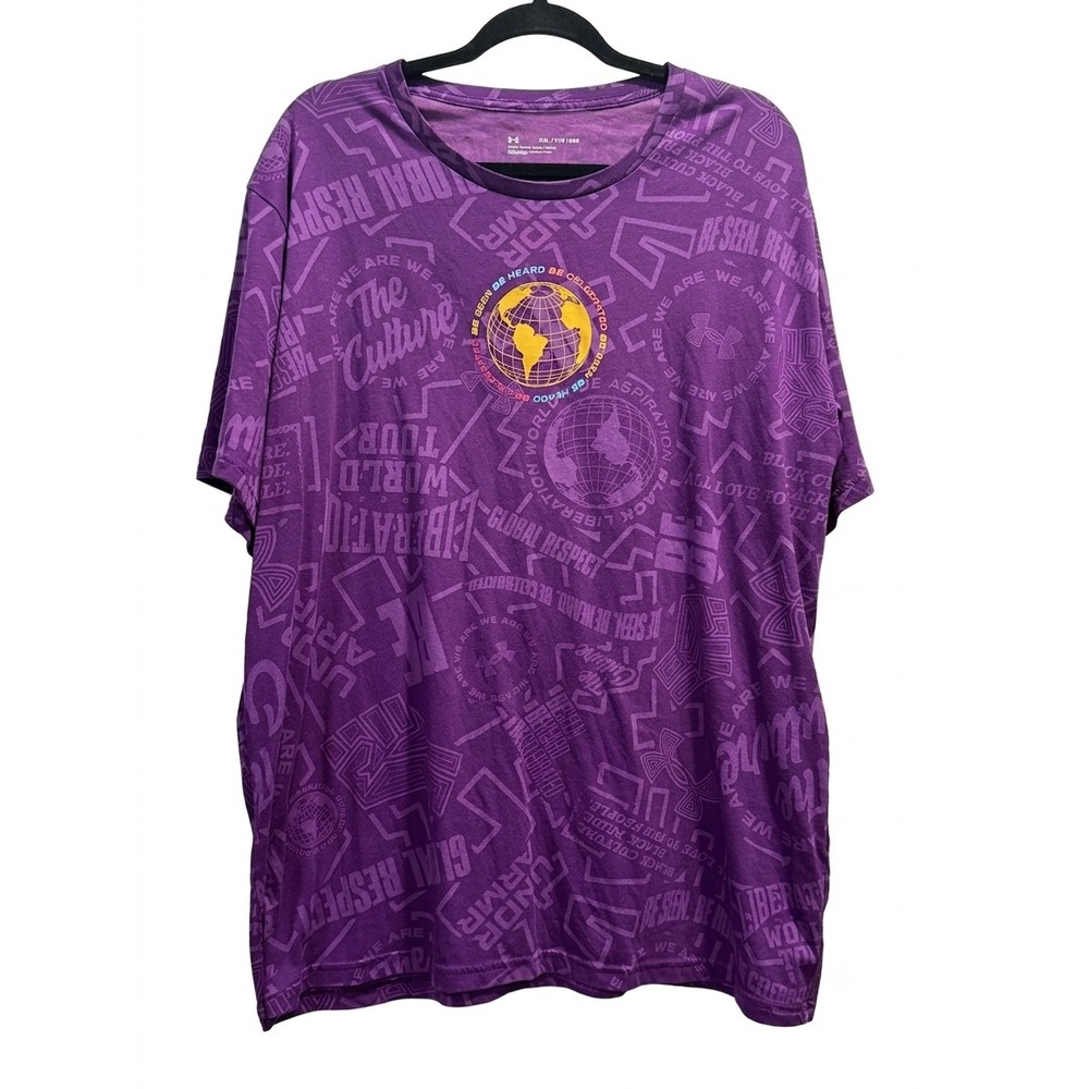 Under Armour Liberation Worldwide Purple Graphic T-Shirt XXL Be Seen Be Heard